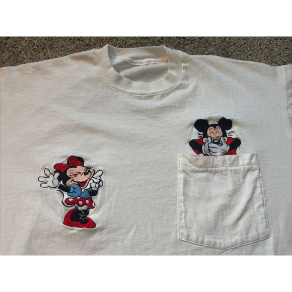 Vintage 1991 Large Disney Mickey Minnie Mouse Embroidered Single Stitch T-Shirt - Picture 8 of 10